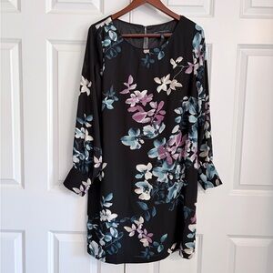 White House Black Market Black Floral Long Sleeve Dress